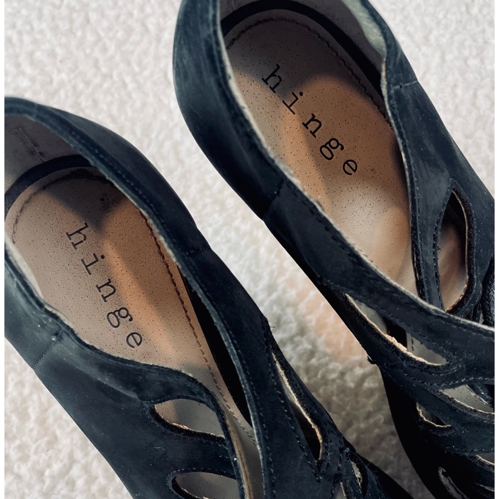 HINGE • Lea Black Suede Leather Lace-Up Cork Sandal Wedges, 8 - Picture 14 of 16